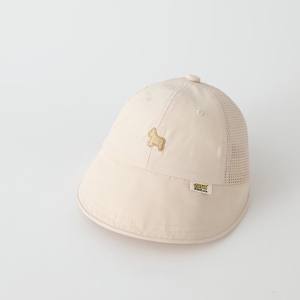 Été Garçons et filles Beige Cartoon animal brodé Mesh chapeau de soleil pour les enfants