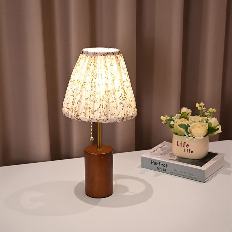 Lampe de table rétro à cordon en bois massif de style pastoral