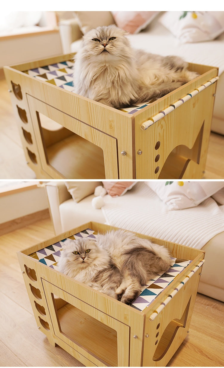 Lit d'hamac pour animaux de compagnie en bois double-layer intégré