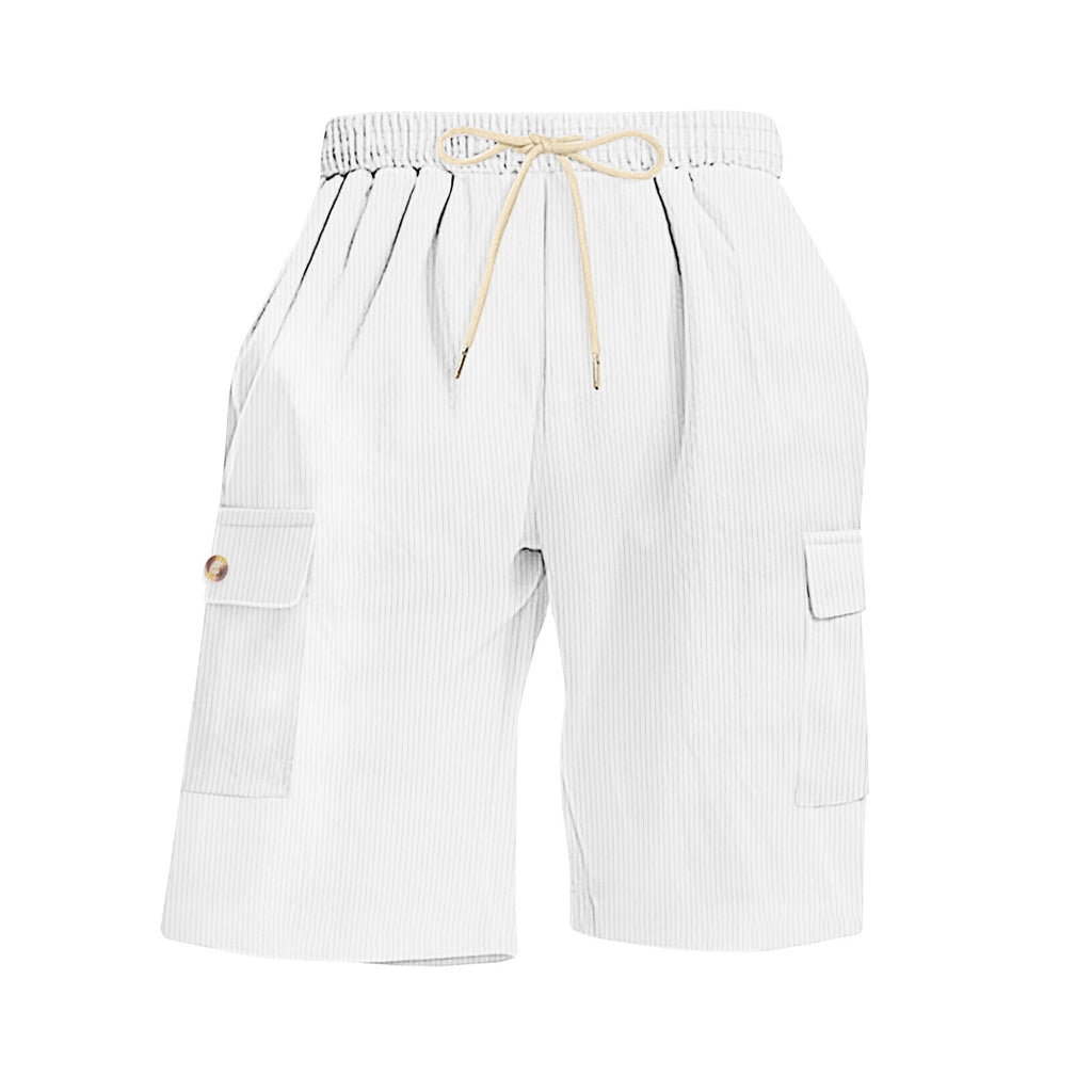 Été Corduroy Multi-Pocket Cinq points Short sport homme Dentelle-Up Casual Voiture de couleur solide