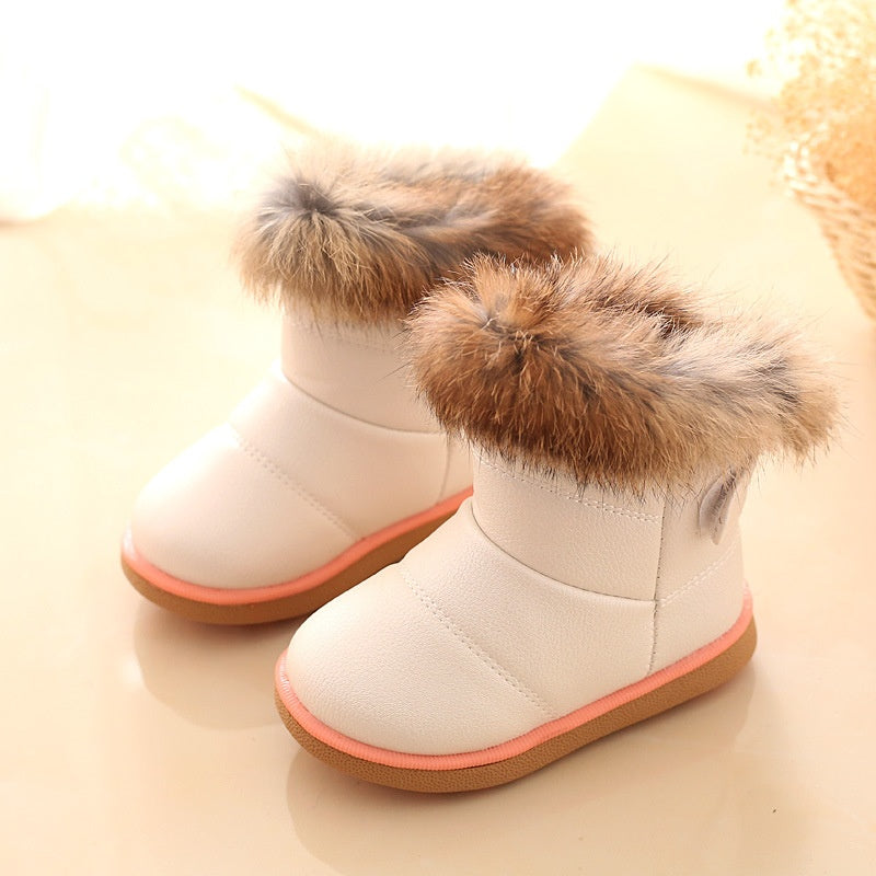 Bottes de coton de coton de neige en vraie fourrure de lapin épaissie