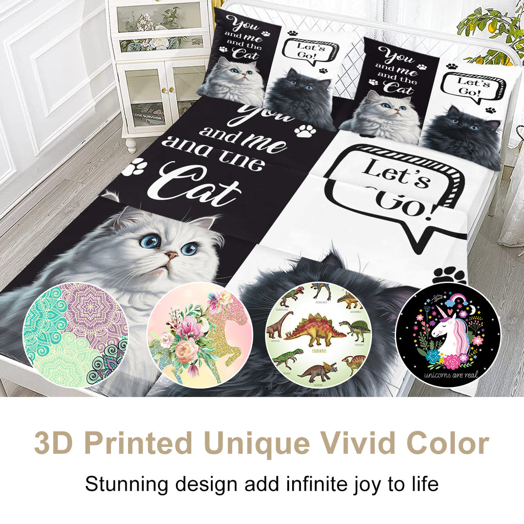 Feuille de chat, Feuilles de chat joli Set 4Pcs, Feuille plate blanc noir,Coupe de lit imprimé animal mignon W