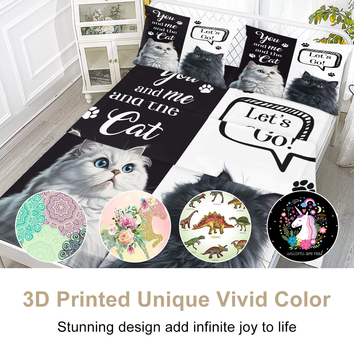 Feuille de chat, Feuilles de chat joli Set 4Pcs, Feuille plate blanc noir,Coupe de lit imprimé animal mignon W