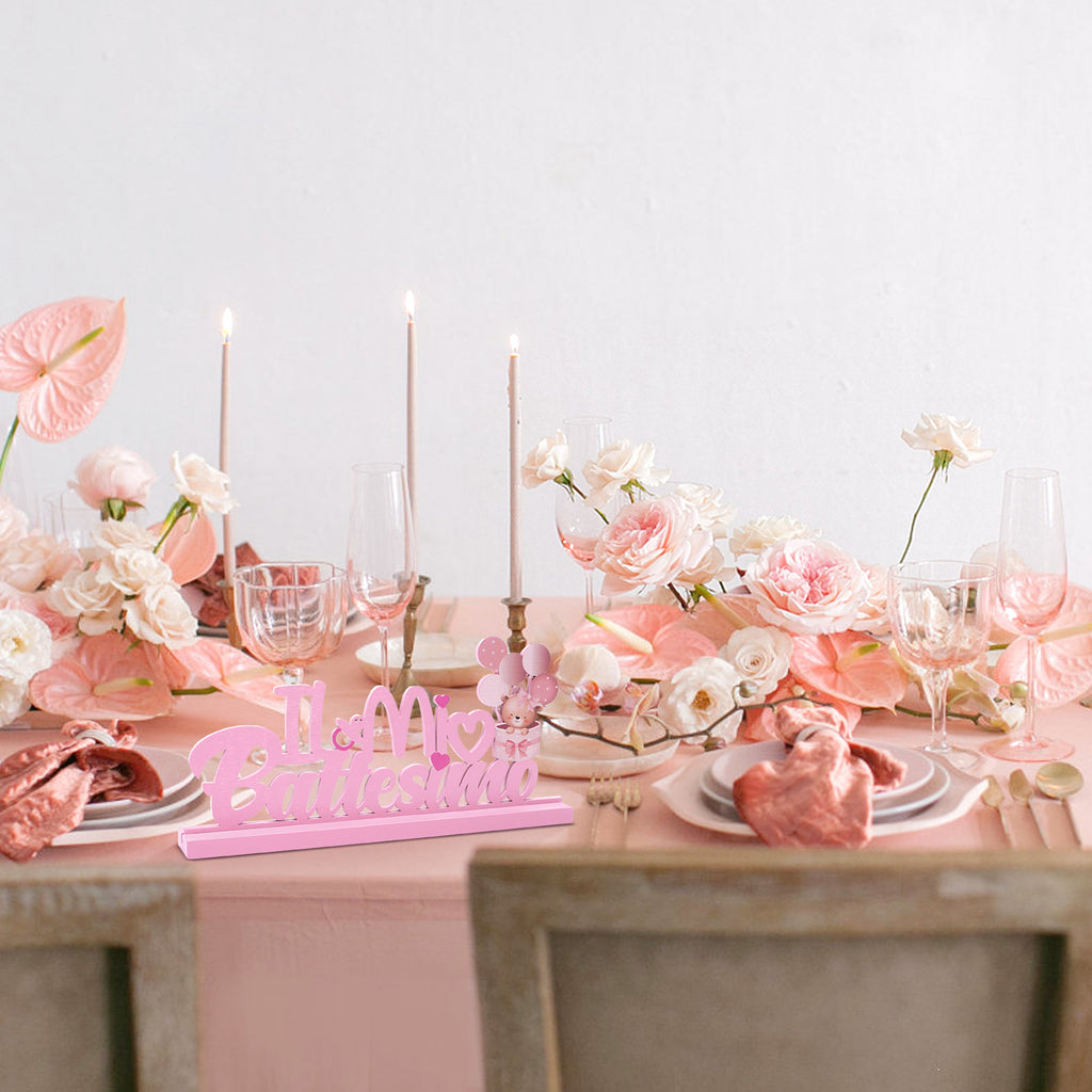 Décoration en bois pour le baptême rose – Élégante pièce en bois rose pour le baptême festif