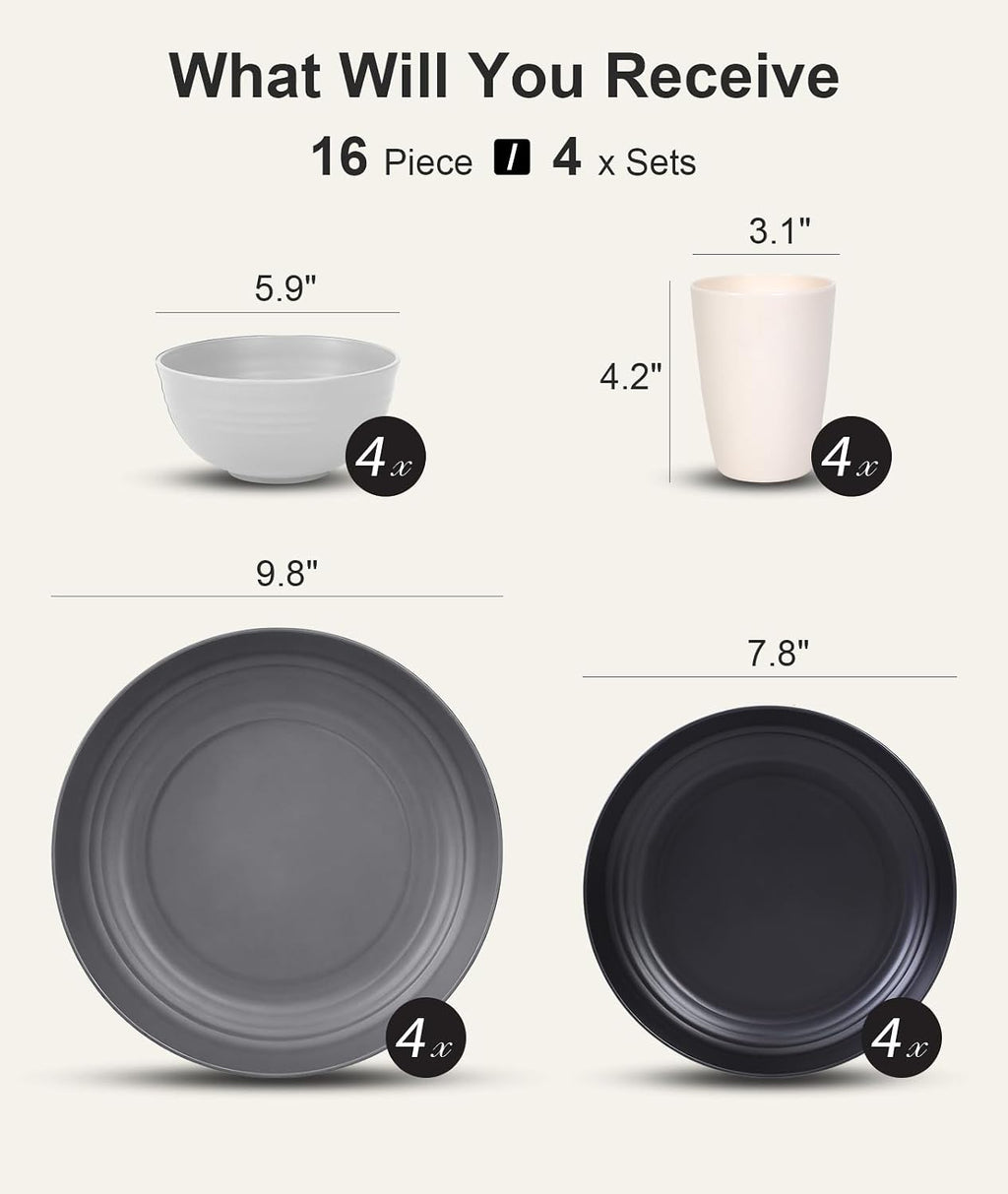 Ensemble de 16 assiettes et bols pour 4 pièces