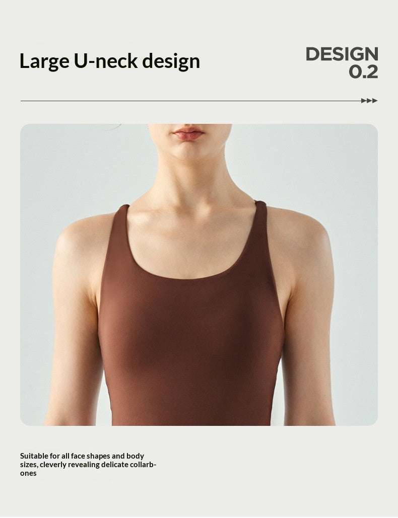 Veste de yoga longue durée pour femmes avec pad thoracique Coupe semi-fichée U-Neck Tight Street Back Sleeveless F