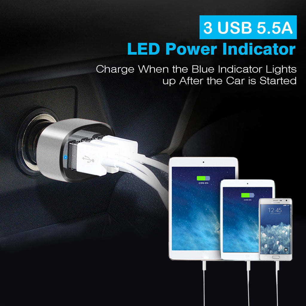 Chargeur de voiture USB 1Pc 3Port 30W 5.5A pour téléphone IOS 16 15 14 et plus