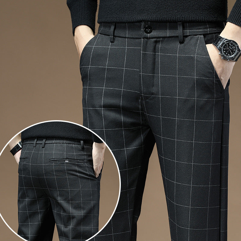Pantalons de robe pour hommes en Plaid Noir