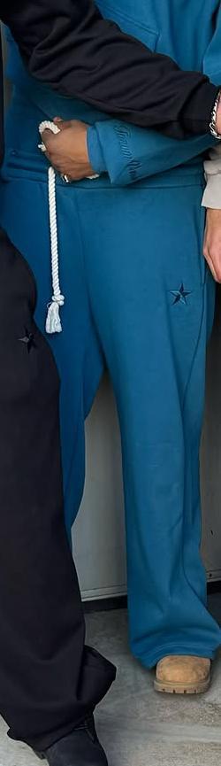 Trendy Double-waist Five-pointed Star Brodery Couple simple casual faux deux-pièces large-