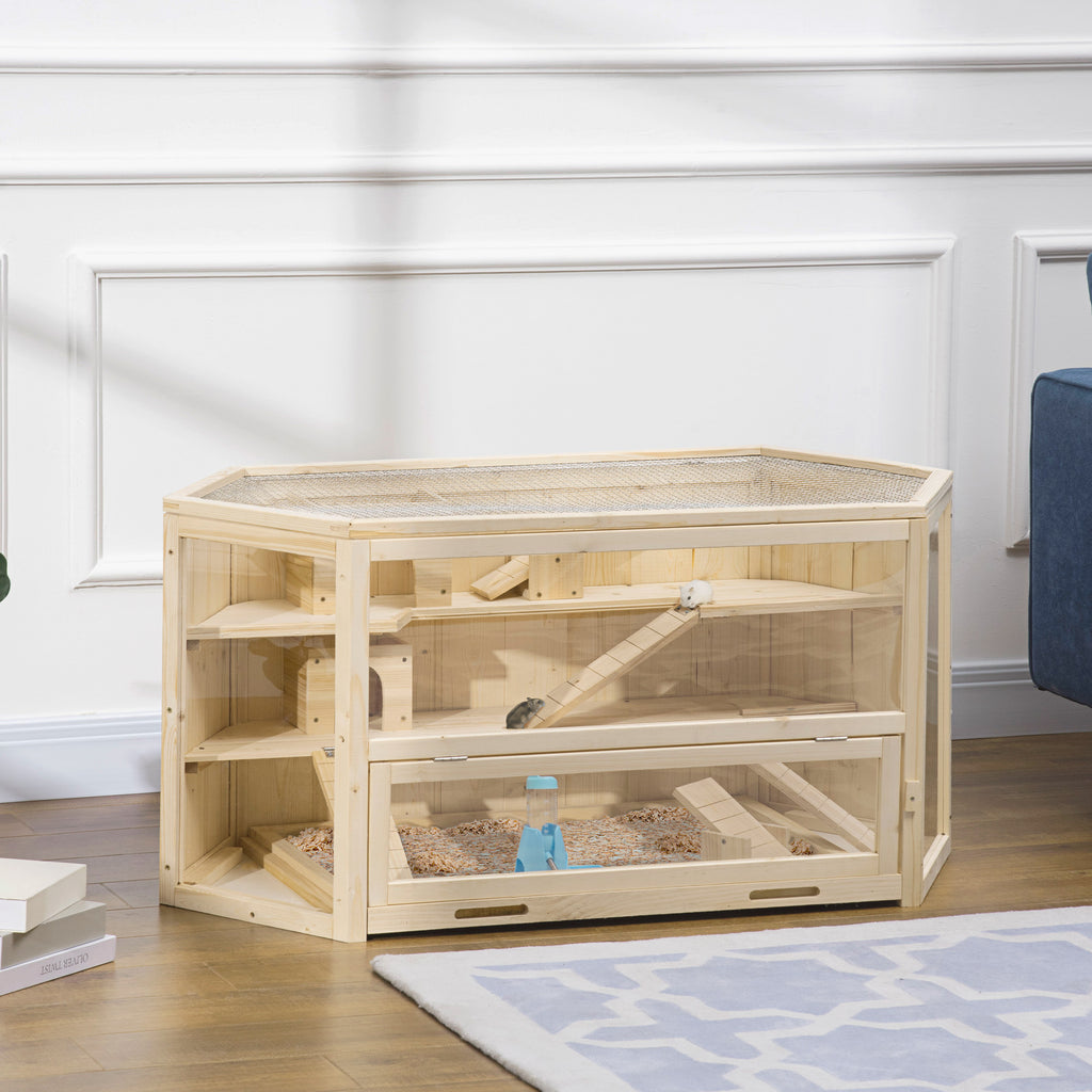 Bois Grand hamster Cage Petit exercice animal Play House 3 Tier avec bac