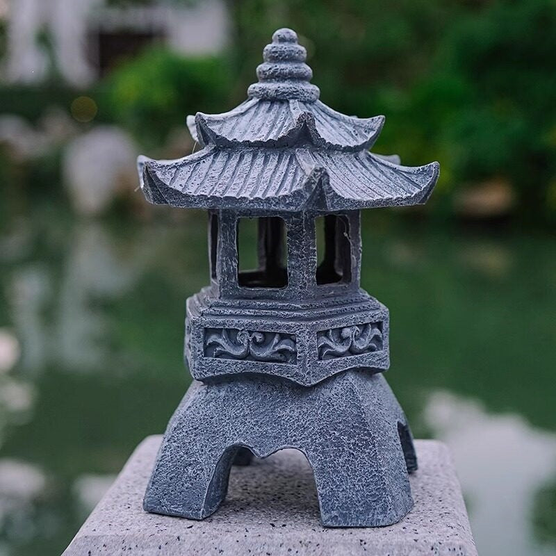 Solar Powered Stone Tower Lampe Chinese Style Lanterne Sol Standing Paysage Orname