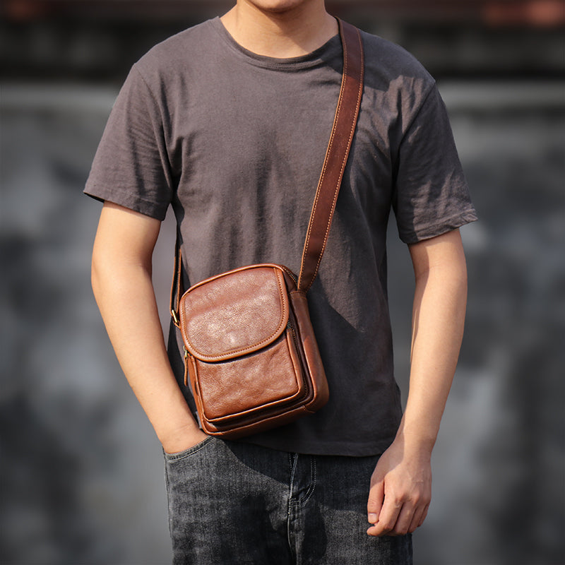 Sac de corps en cuir véritable casual pour hommes
