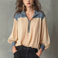Chemise casual femme à manches longues avec une fermeture éclair et manches de puff