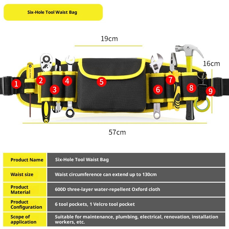 Multifonctionnel Oxford Cloth Large Belt Repair High-altitude Work Long Waist Bag