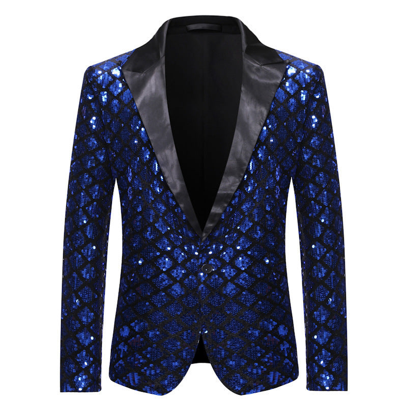 Scène Banquet Host Party Diamond-Shaped Sequin Suit Tuxedo Coat