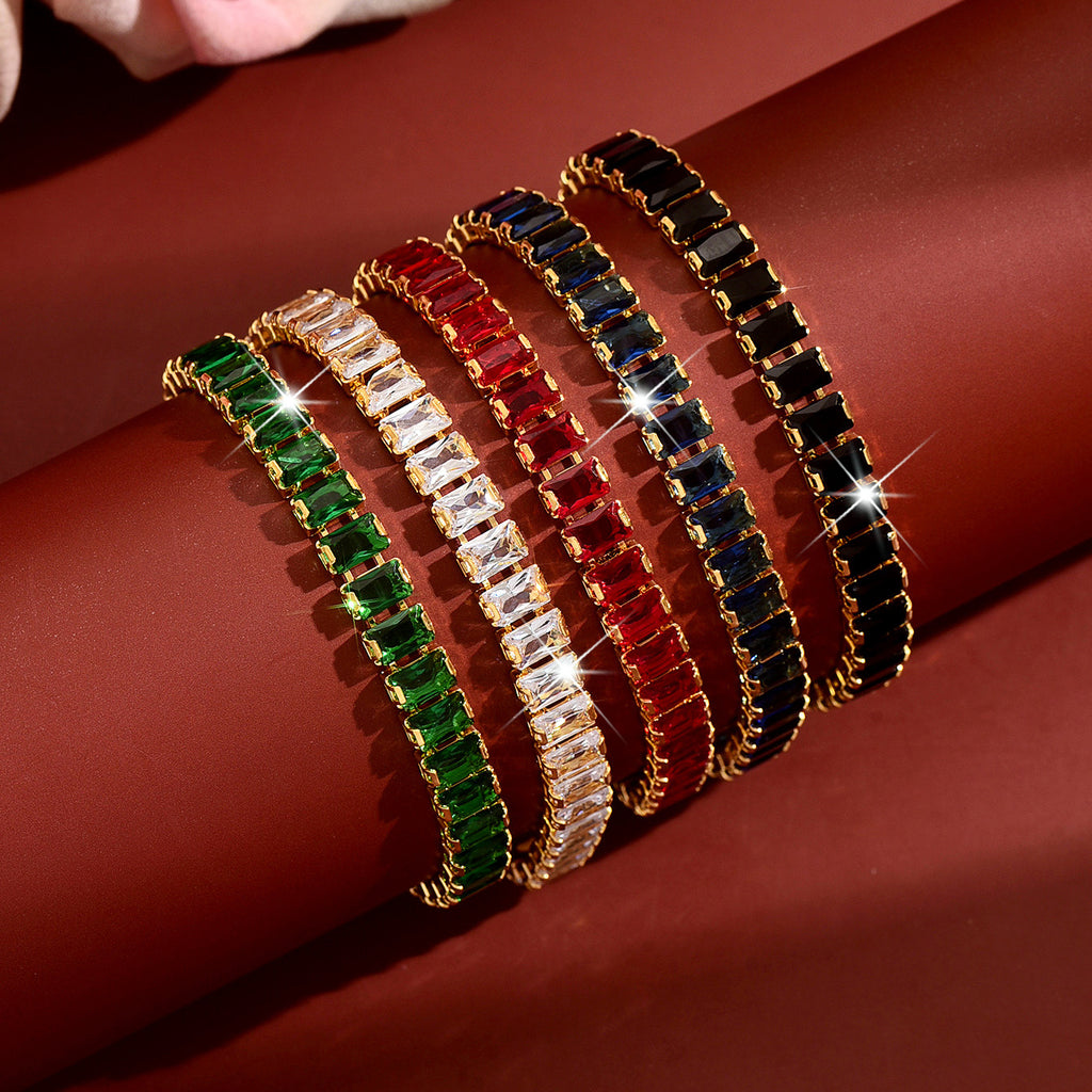 Bracelet de tennis CZ couleur femme Baguette