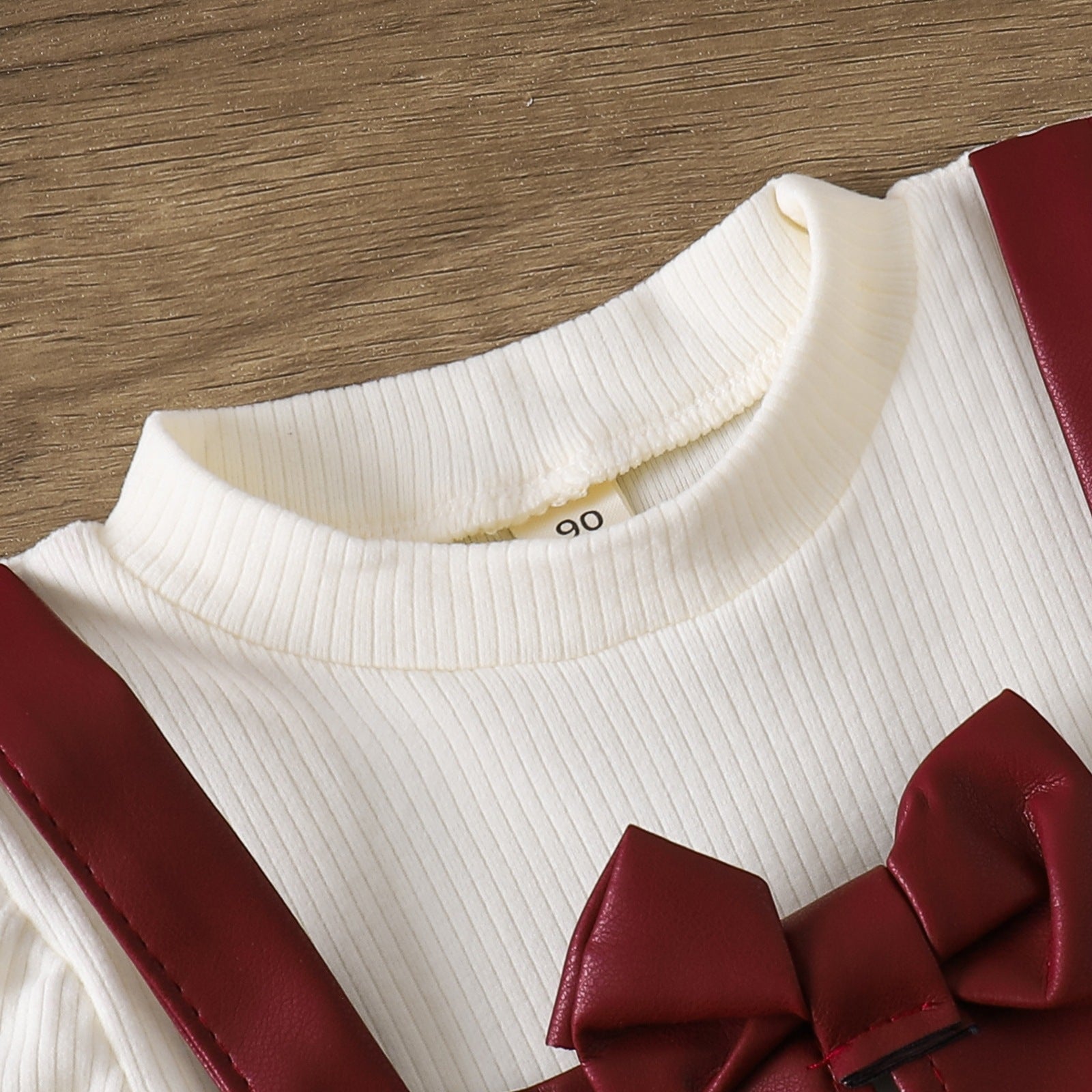 PU en cuir Princesse style manches longues Bow Tie Faux Ensemble deux pièces
