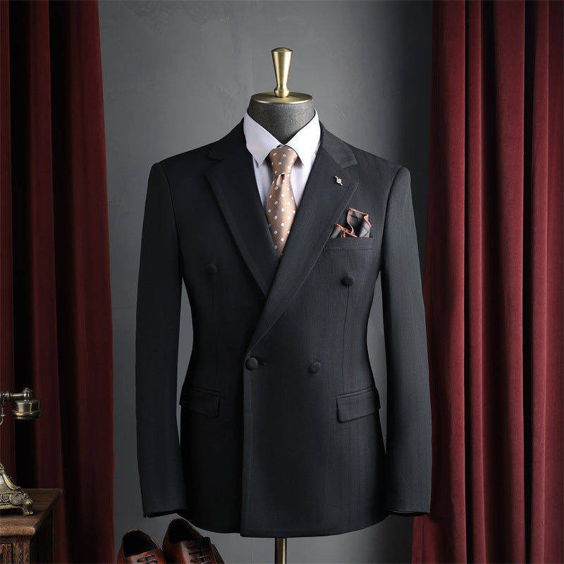Hommes noir brun Peak Lapel double seins 3 pièces ensemble