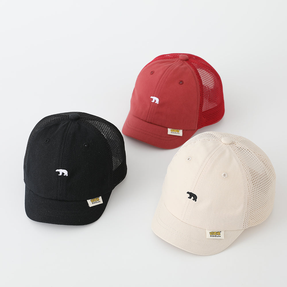 Casquette de baseball brodée en maille simple d'ours pour enfants - Mignon et style frais Baby Breathabl