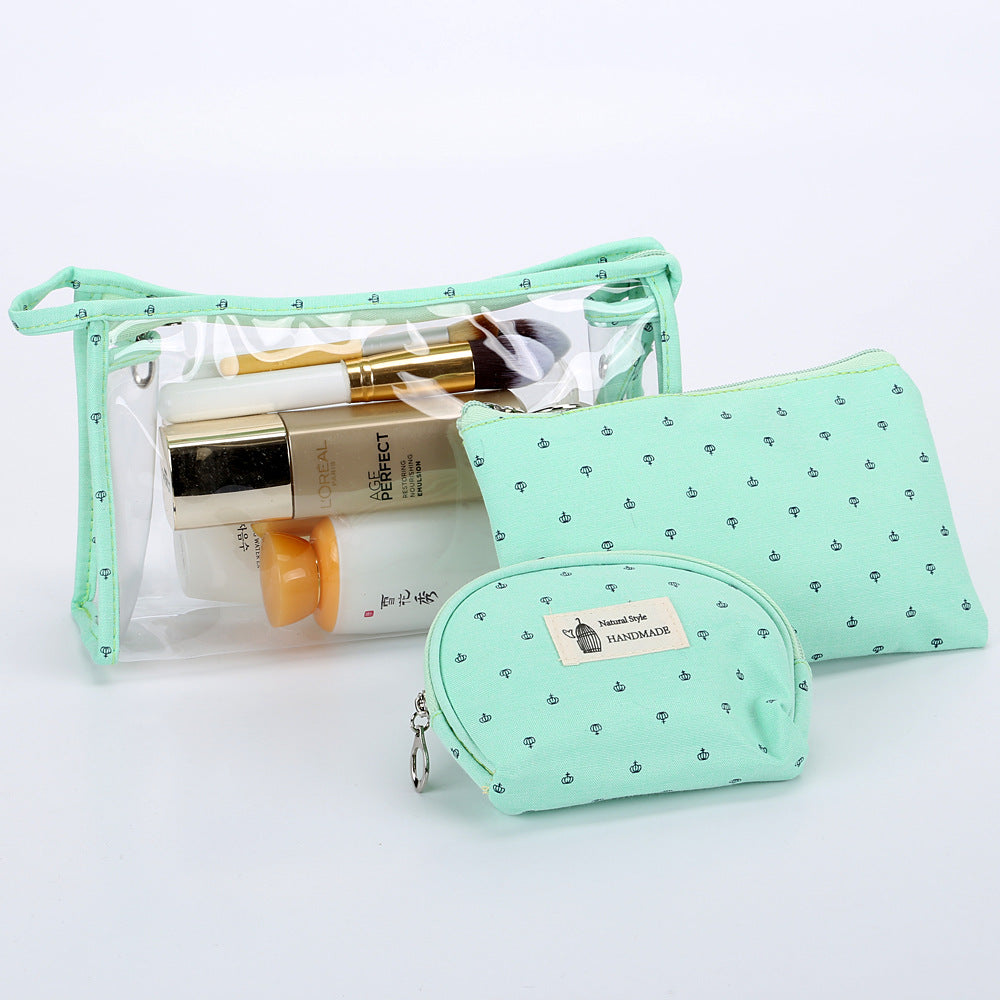 Set transparent de sac de voyage cosmétique trois-pièces