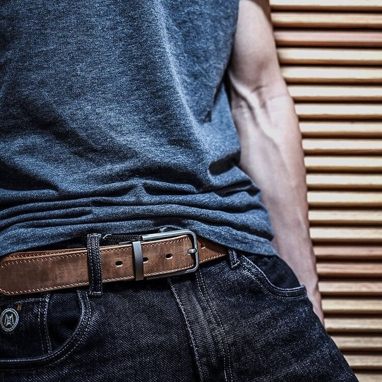 Ceinture vintage en cuir véritable pour homme avec boucle d'épingle
