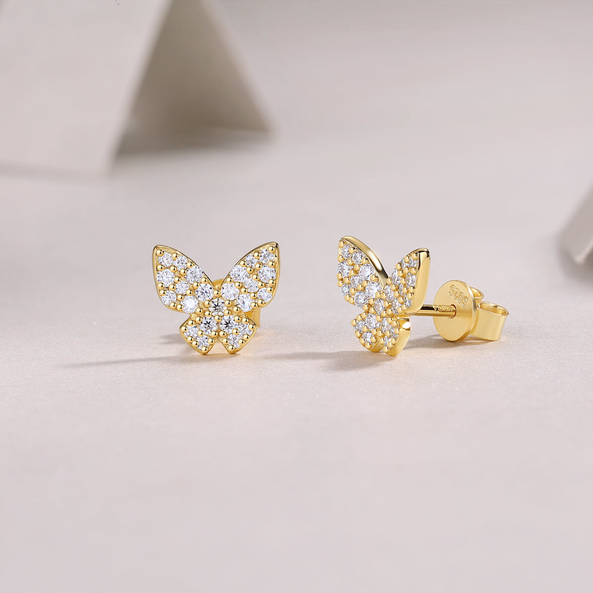 S925 Boucles d'oreilles à papillon plaqué argent sterling