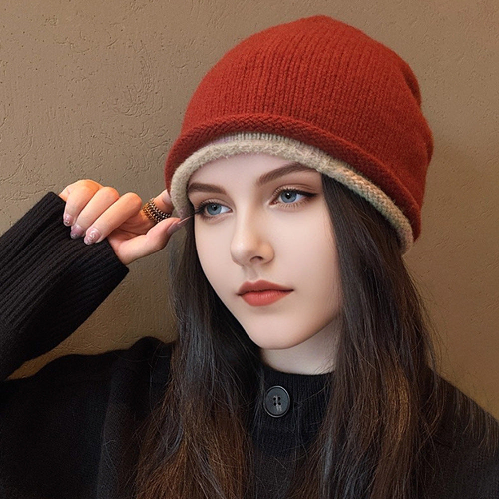 Femmes Hiver Hem à deux rangs Colorblock Cashmere Knitted Bonnet