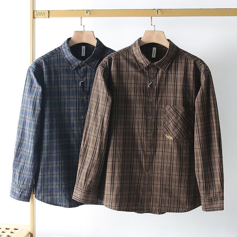 Chemise casual à manches longues en coton lavé pour hommes