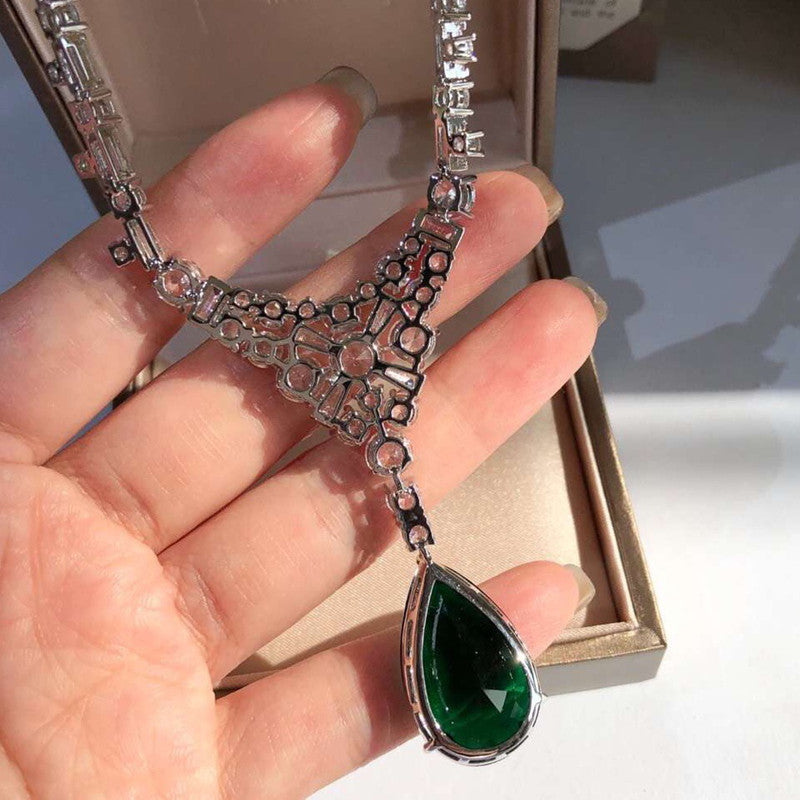Argent plaqué or Moissan Diamond Pendentif Collier naturel émeraude