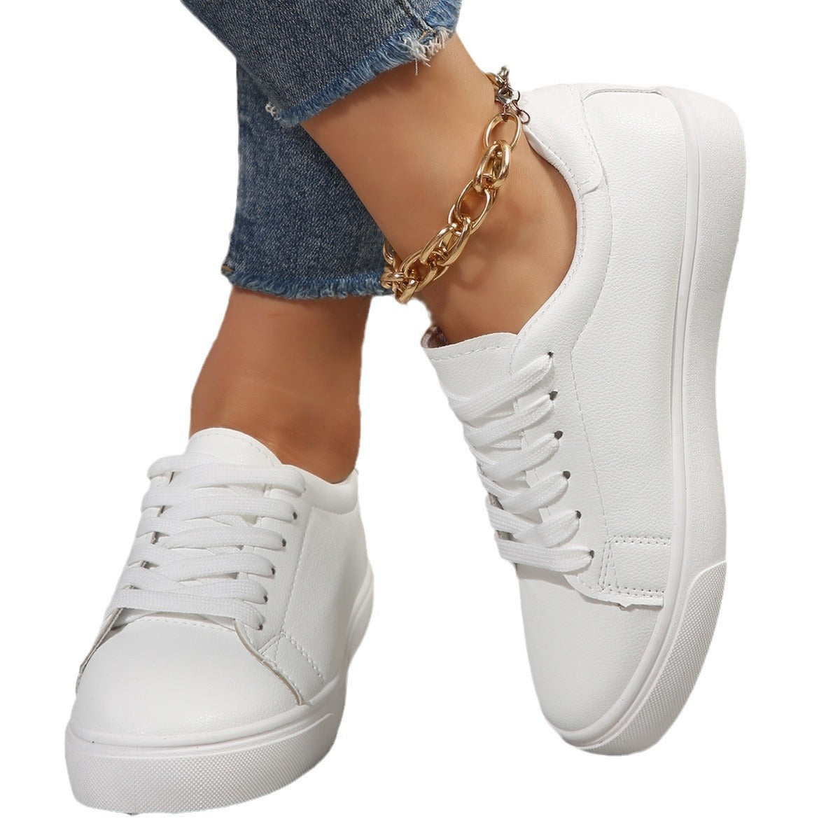 Chaussures Blanc Versatile Plat Plus-taille Casual Laced Coréen style Bas-top Sneakers
