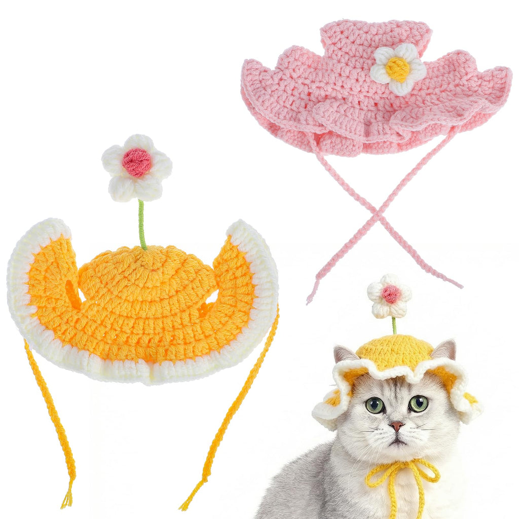 2Pcs Crochet chapeaux de chat tricoté chapeau de chat fraise et grenouille chapeau mignon tricoté chat
