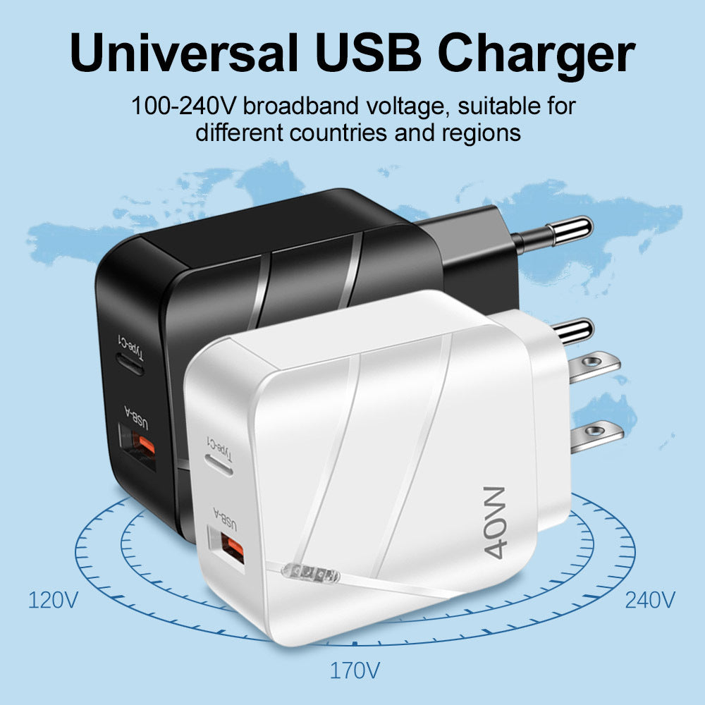 Chargeur de téléphone portable à recharge rapide 40W PD QC30