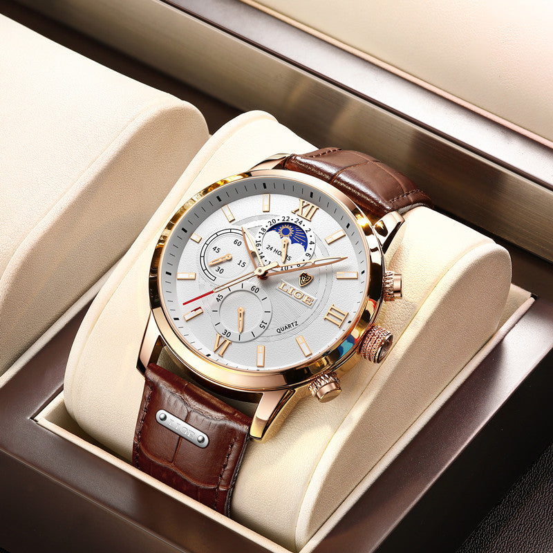 Montre Quartz haut de gamme Homme Chronographe multifonction Lumineux et résistant à l'eau