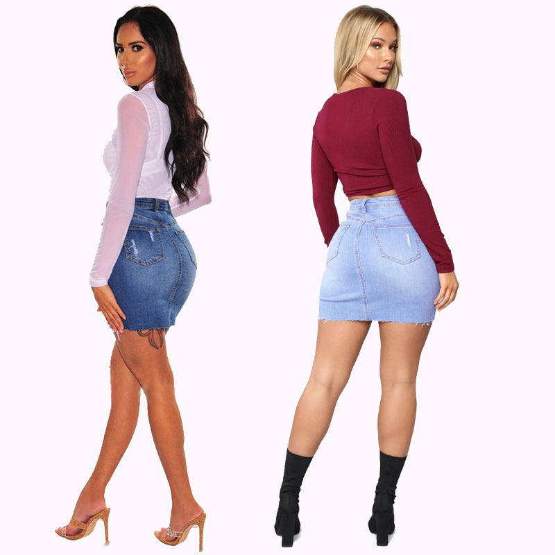 Femmes Ripped Low-rise Body-hugging Loose-fitting Large-leg Jupe