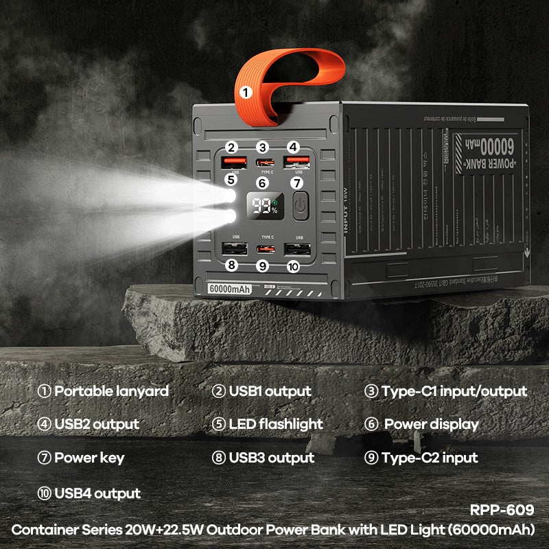 Lumière LED extérieure Mobile Power Mobile Phone Large Capacité Portable Power