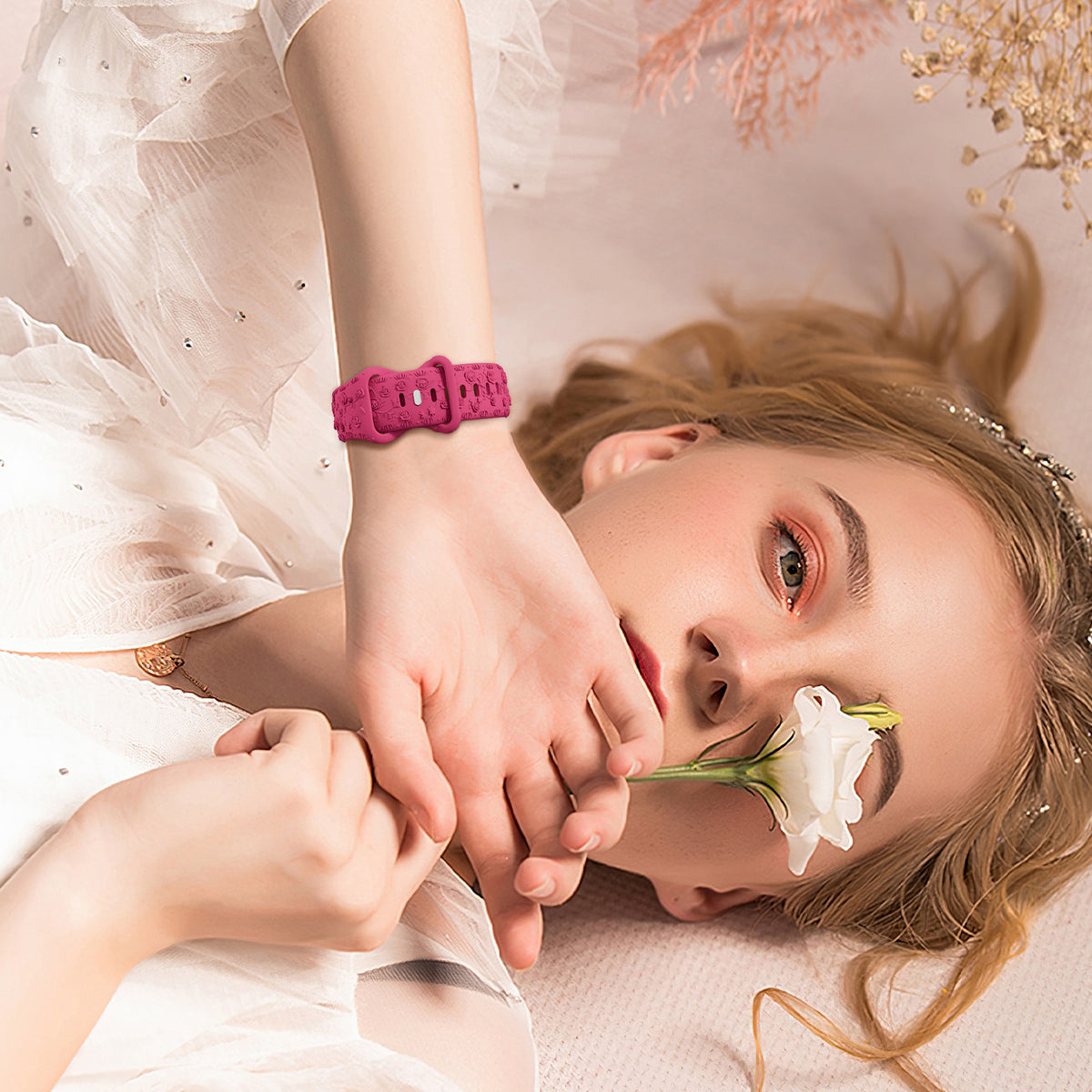 Bracelet de montre en silicone rose embossé