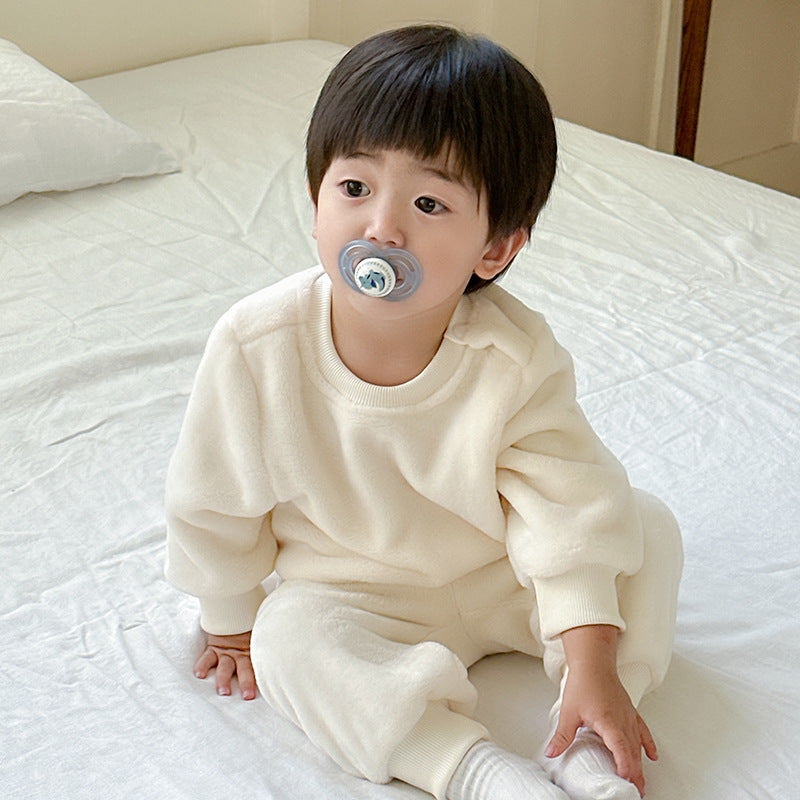 Costume pour enfants Automne et hiver Garçons et filles Pyjama thermique doublé de polaire