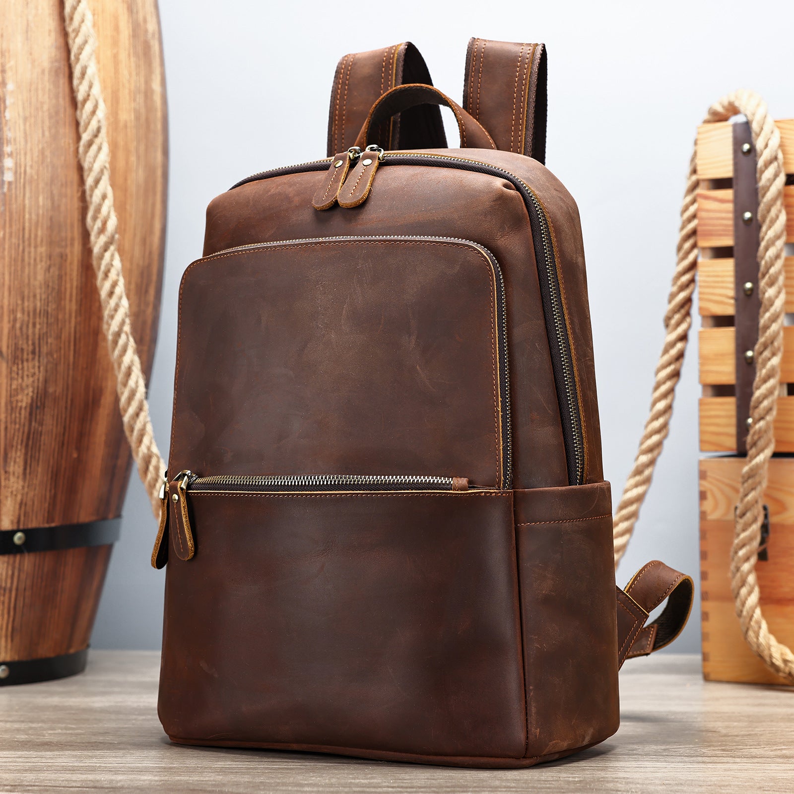 Sac à dos en cuir de grande capacité pour hommes