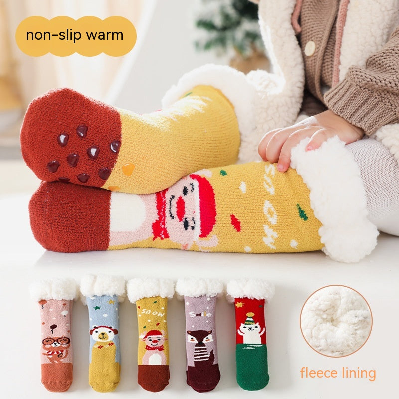 Fleece doublé chaud rembourré garder les chaussettes bébé Lambswool Non-slip