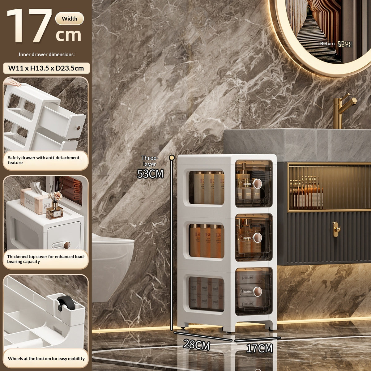 Cabinet de rangement en plastique multi-tier style tiroir salle de bains