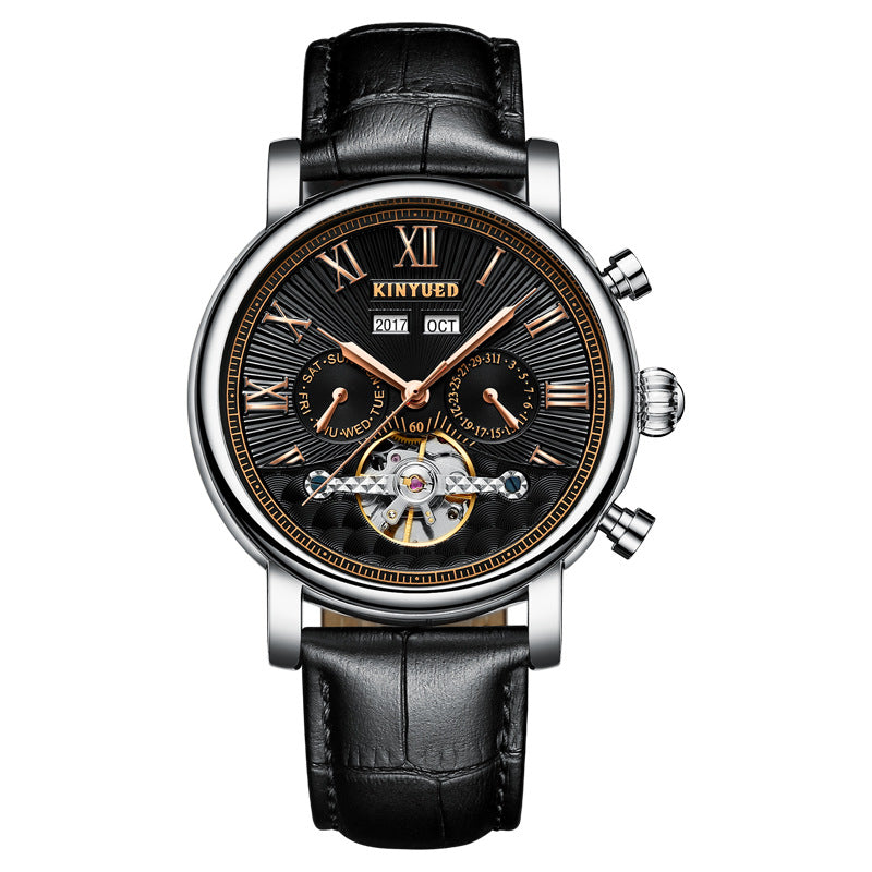Montre mécanique automatique en cuir véritable homme Hollow Out