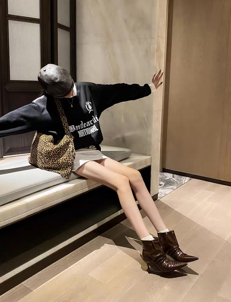 Automne Femmes Style français Toe pointu Stiletto Talon élevé Élégant Bottes de cheville sexy