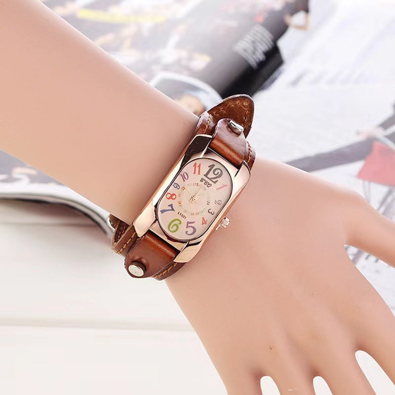 Montre vintage tendance en cuir véritable pour hommes