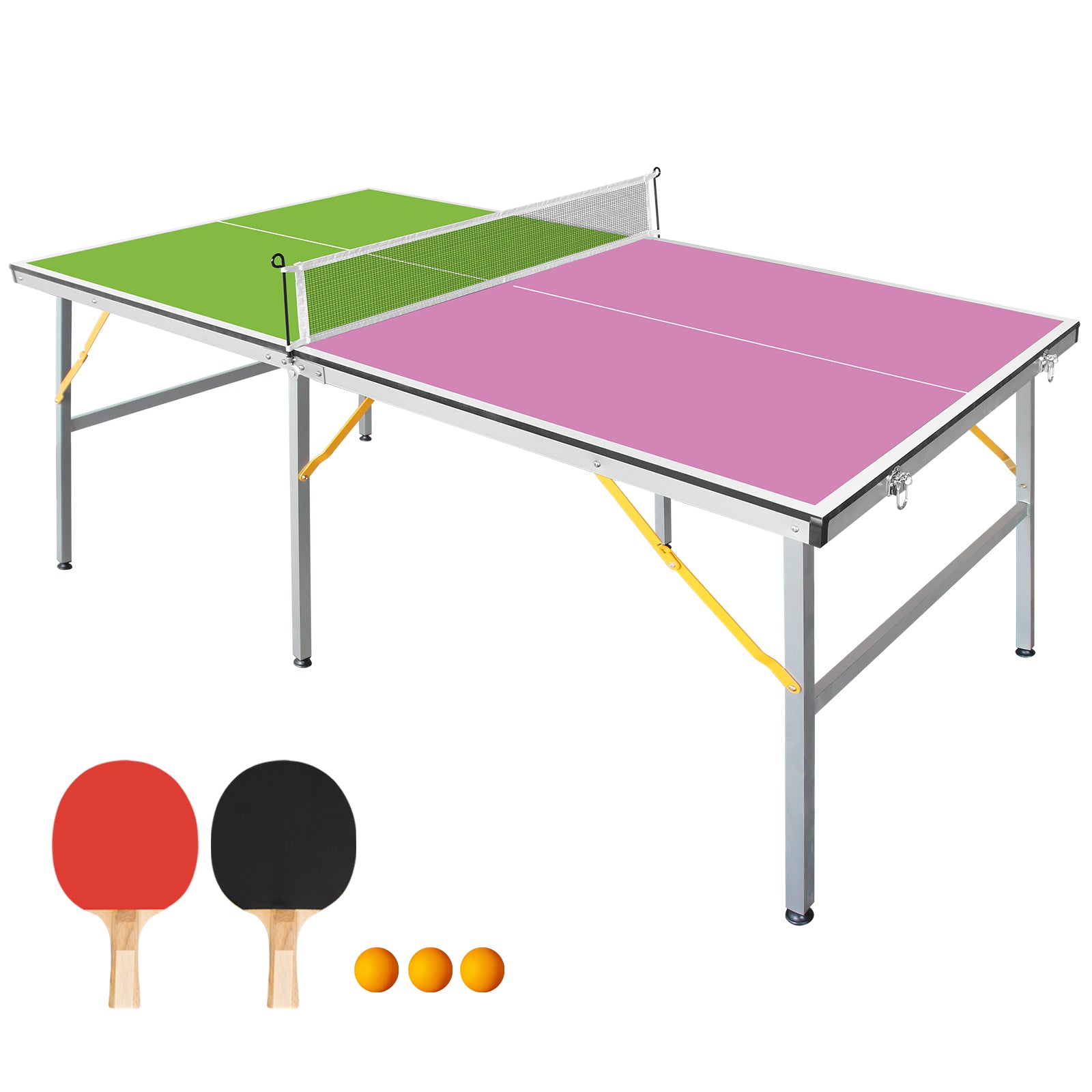 Table de tennis de table pliable et portable 6FT – Ensemble de table de ping-pong de taille moyenne pour jouer en intérieur