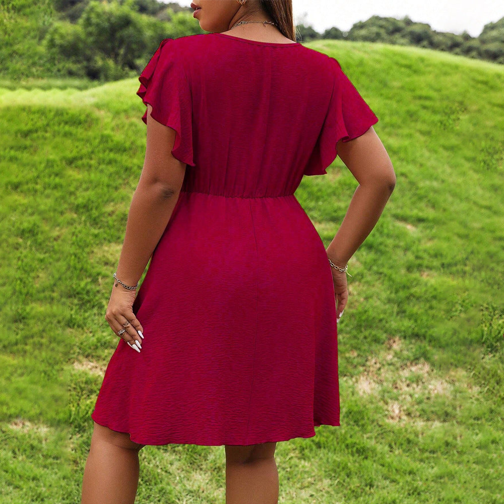 Robe femme col V avec manches volantes