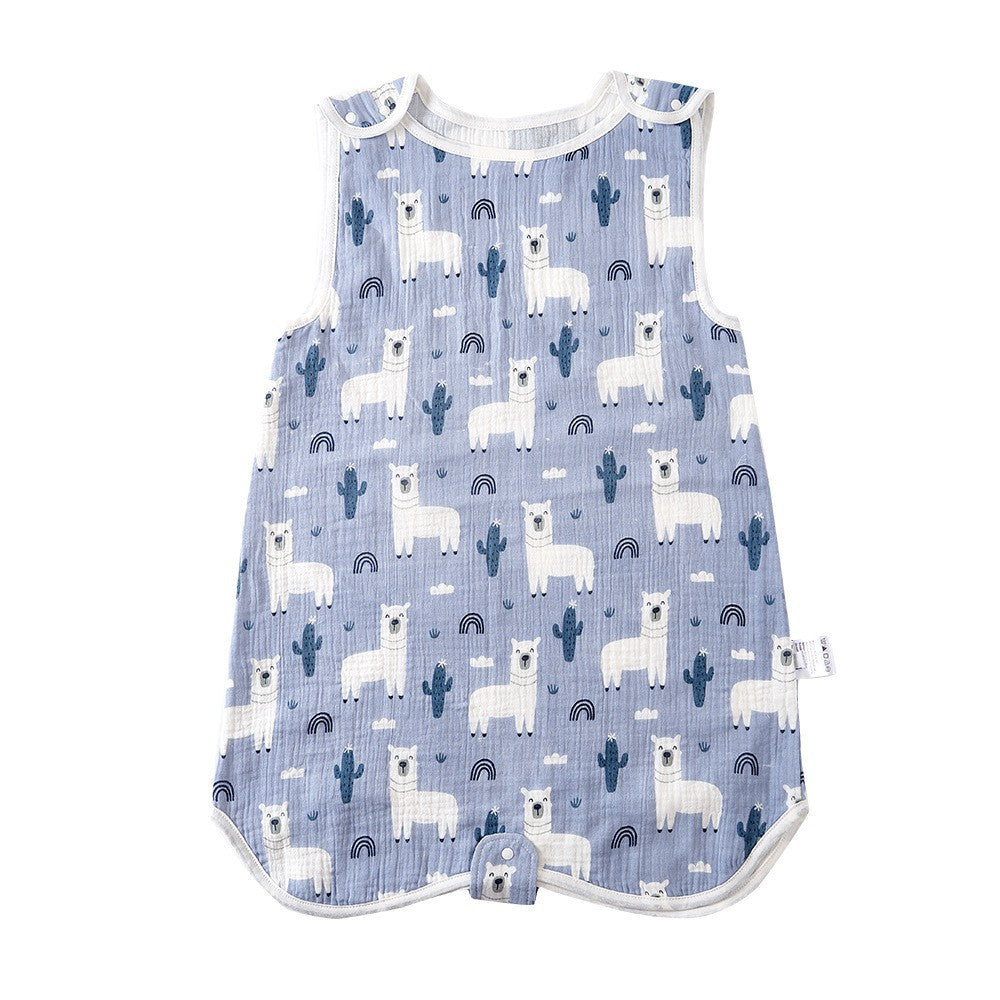 Simple imprimé bébé sans manches coton Gauze sac de couchage