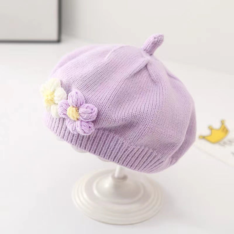 Chapeau bébé fille Béret tricoté en laine
