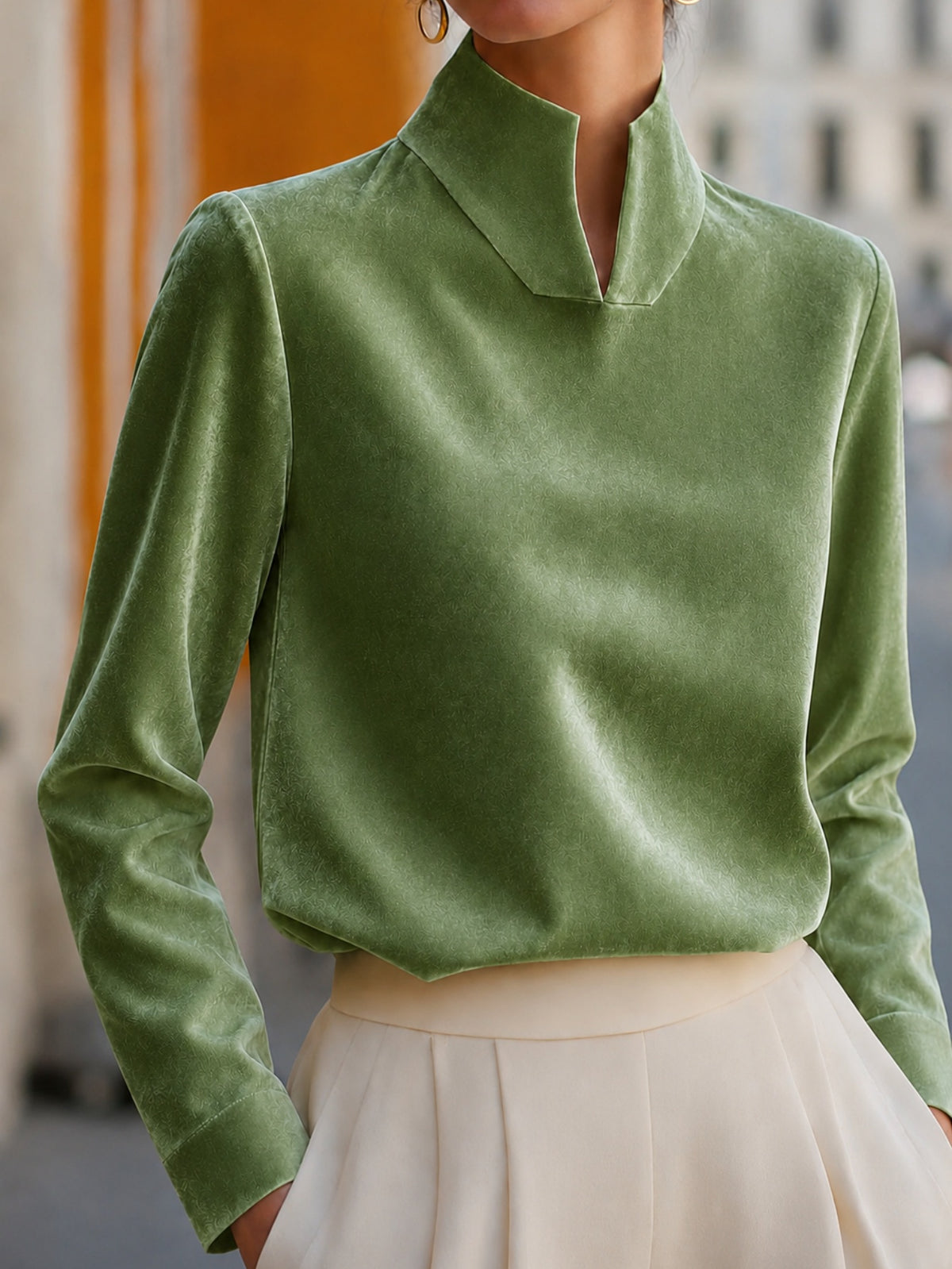 Chemise à manches longues à col chinois