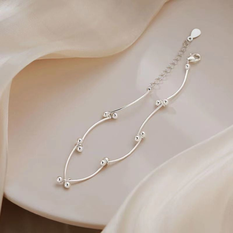 1pcs 999 Sterling Silver Wavy Tube Perle réglable