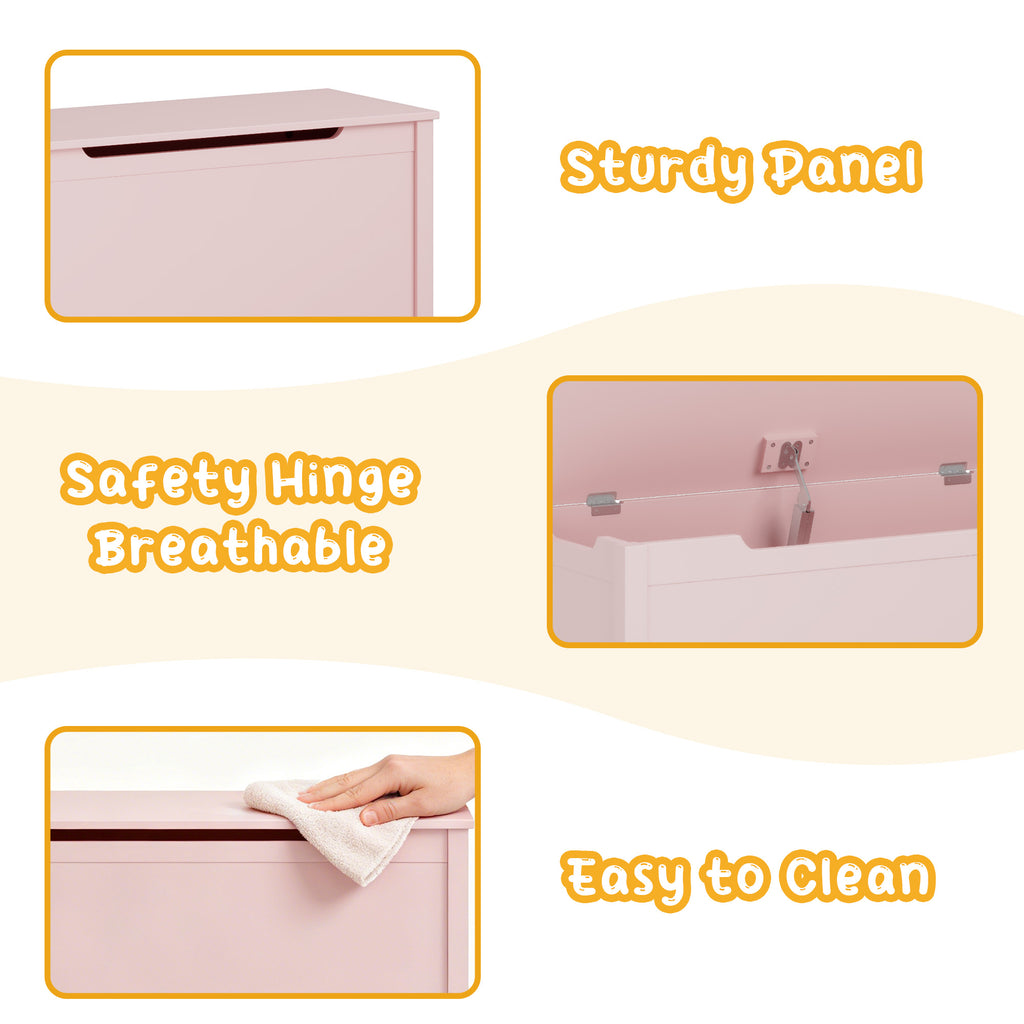Rangement de boîtes de jouets en bois pour enfants avec couvercle à charnières de sécurité pour les 2 ans et plus (Pink)